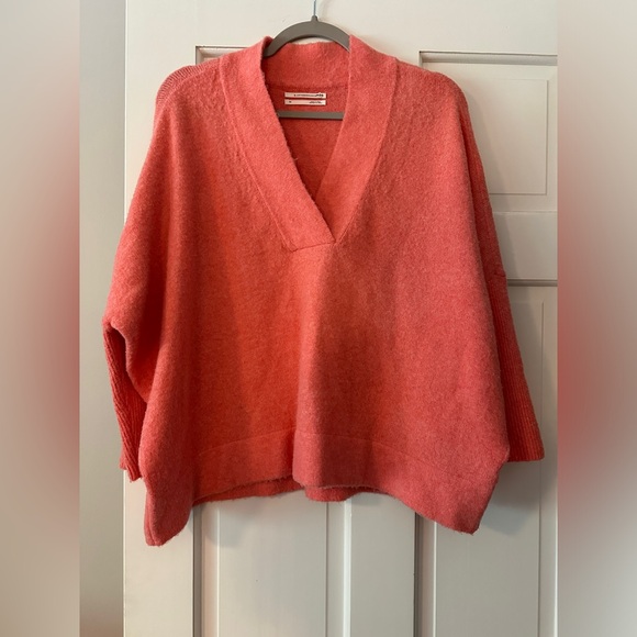 Anthropologie Tianna Coral Knit Drop Shoulder V Neck Sweater